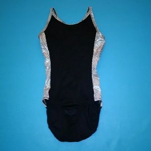 Girls Gymnastics Leotard Leo Black and Snakeskin